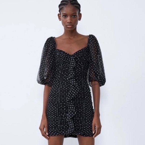 Zara Puff Sleeve Polka Dot Mini Dress size S - Picture 3 of 8